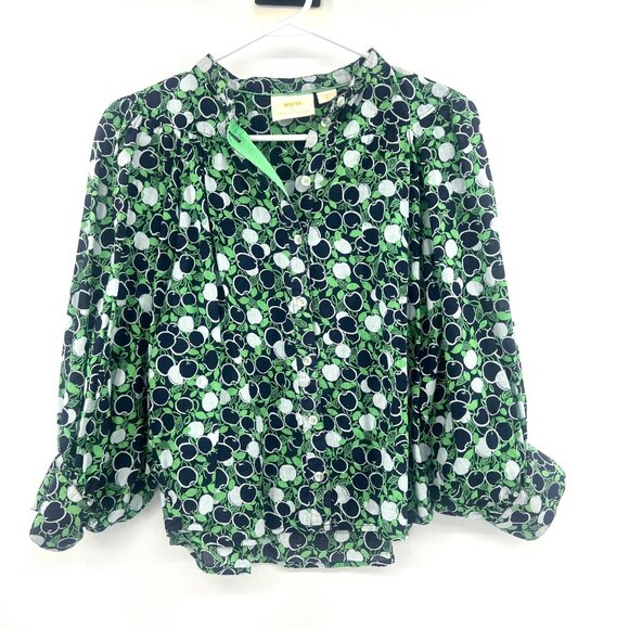 Maeve by Anthropologie Whimsy Button Down Green Black Blouse Women's XS - Picture 2 of 4